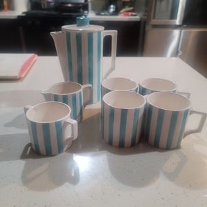 Vintage, turquoise striped teapot and mugs japan